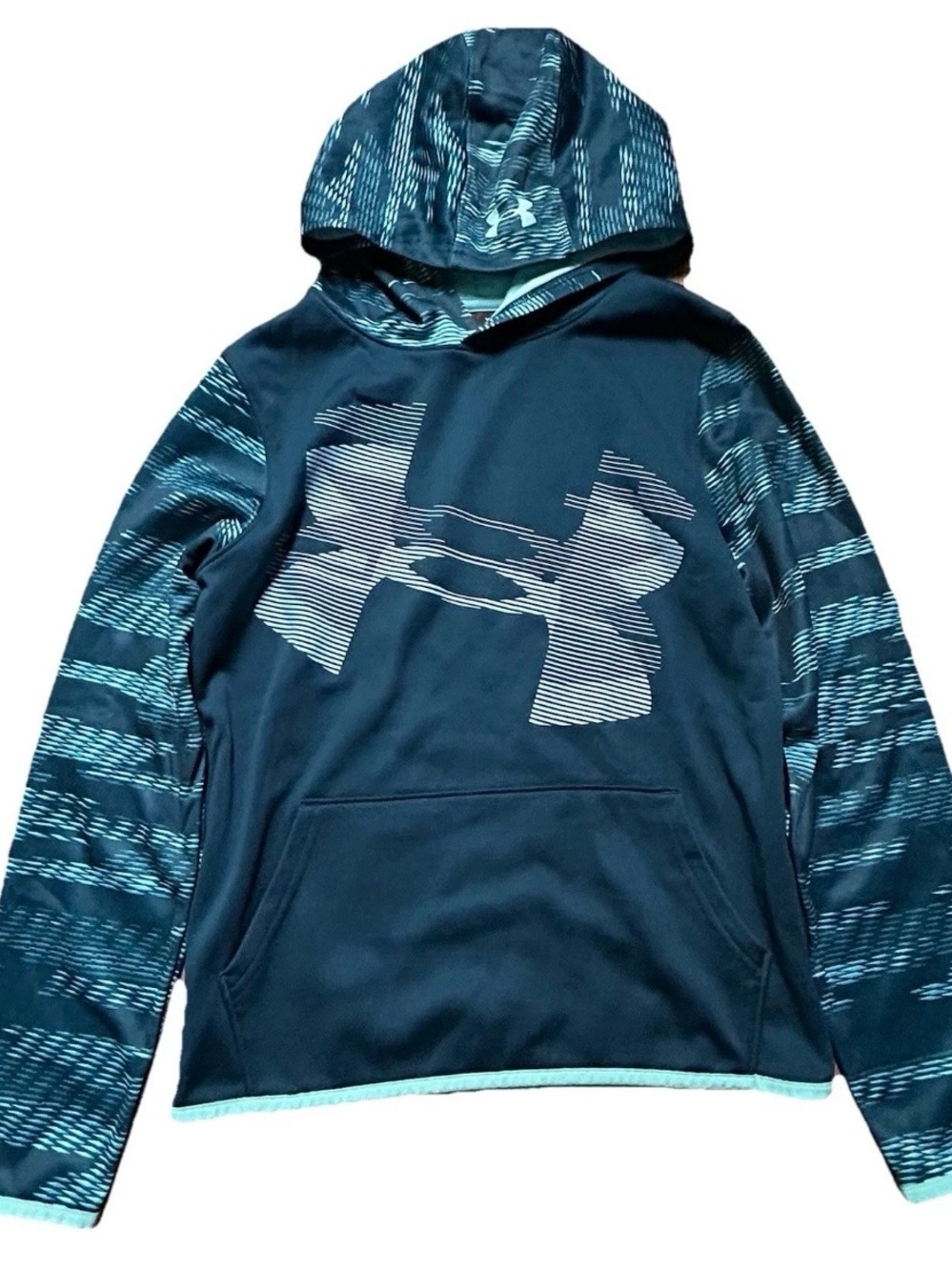 Youth Under Armour Teal Blue Fleece Sweatshirt Hoodie Size Large